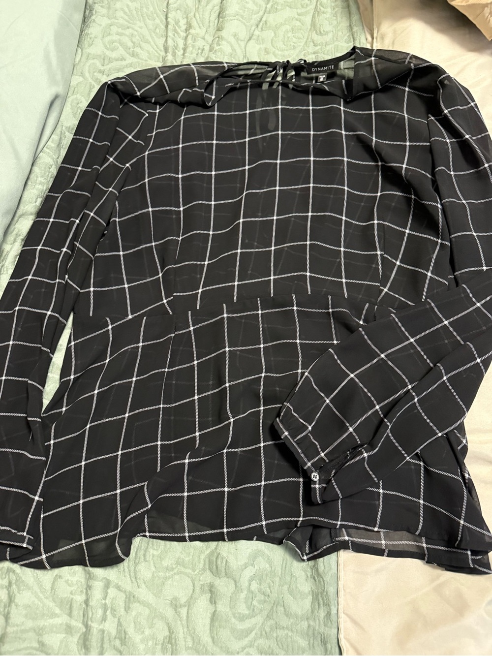 Dynamite Black Windowpane Blouse with White Grid